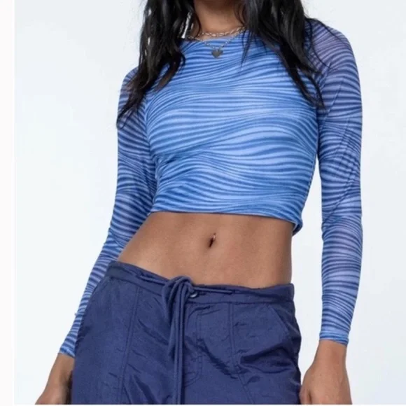 Princess Polly Blue Mesh Long Sleeve Top - Picture 5 of 6